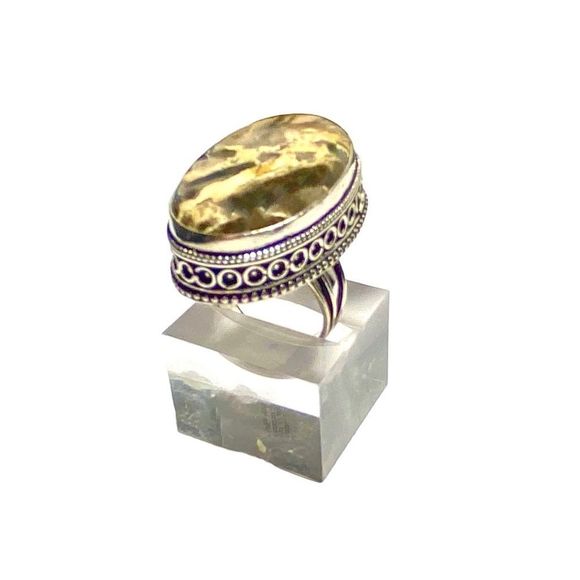 Jasper Gemstone in a Handcrafted Vintage-Look 925 Stamped Ring (8) - Picture 1 of 8